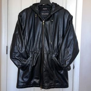 Wilsons Leather Womens Black Hooded Jacket Insulated Draw Chord Waist Size Large